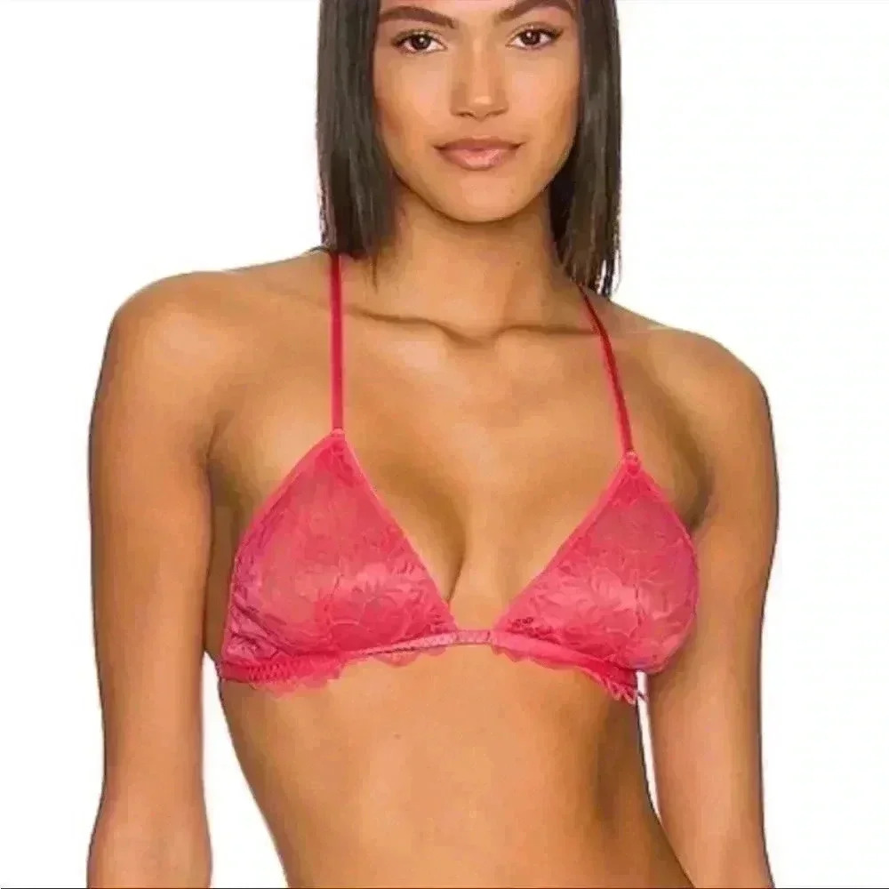 NWT Free People Everyday Lace Triangle Bra Pink Electropop Sz S